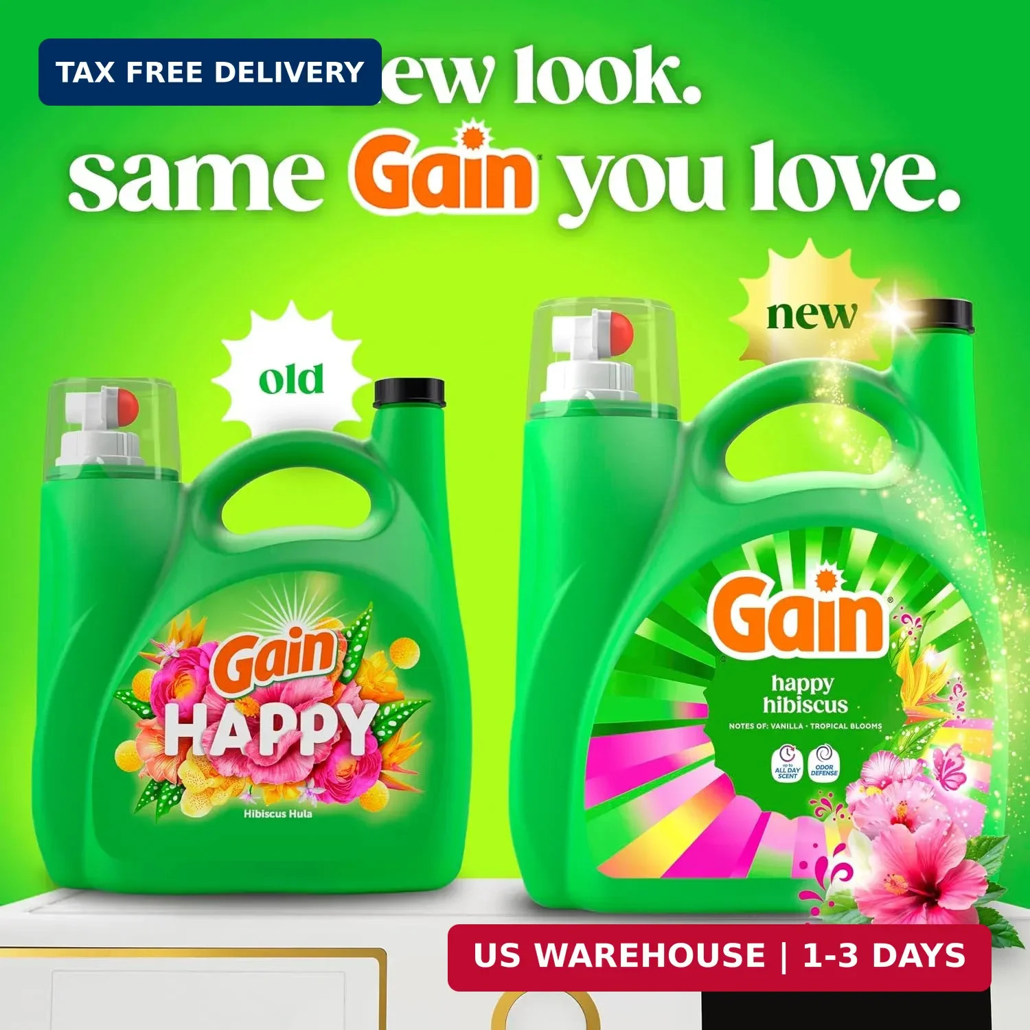 Gain Liquid Laundry Detergent, With Odor Defense, Happy Hibiscus Scent, Laundry