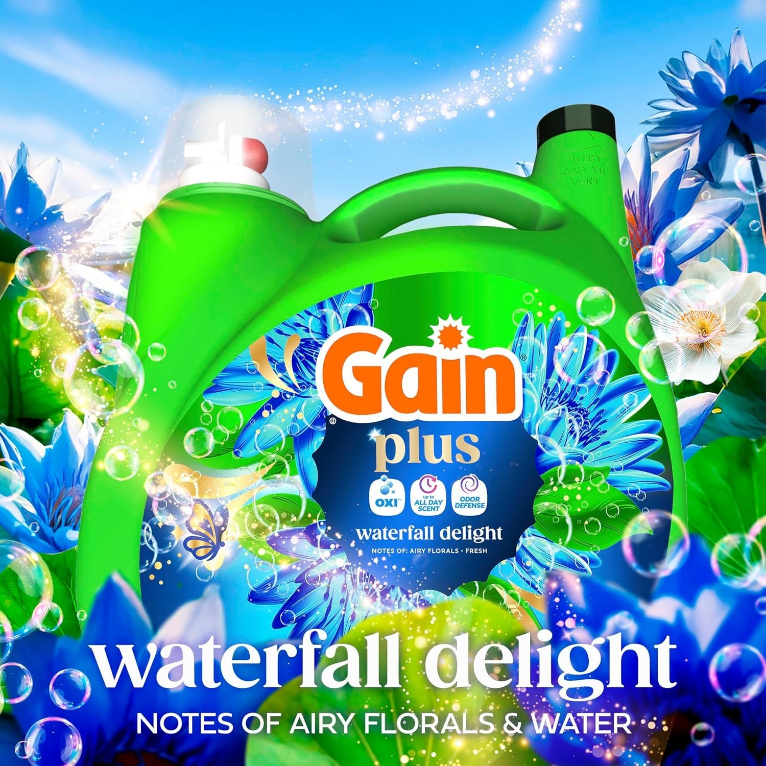 Gain Plus Liquid Laundry Detergent with Oxi – Waterfall Delight – 170 fl oz