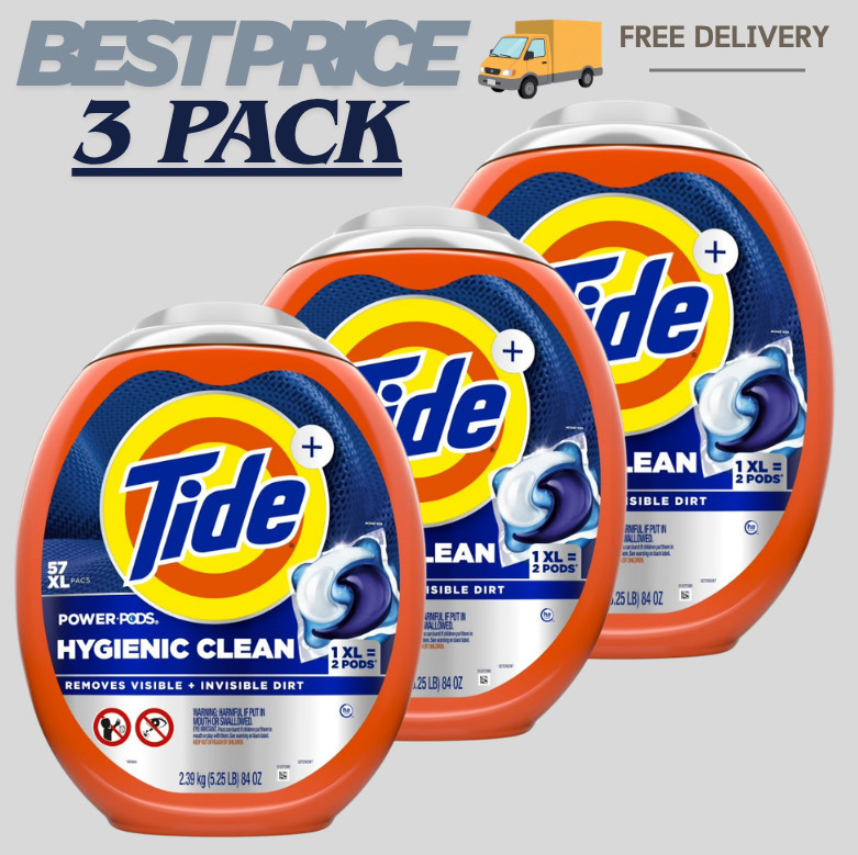 3 PACK Tide Hygienic Clean Power PODS Laundry Detergent Pacs, Original, 57 Count