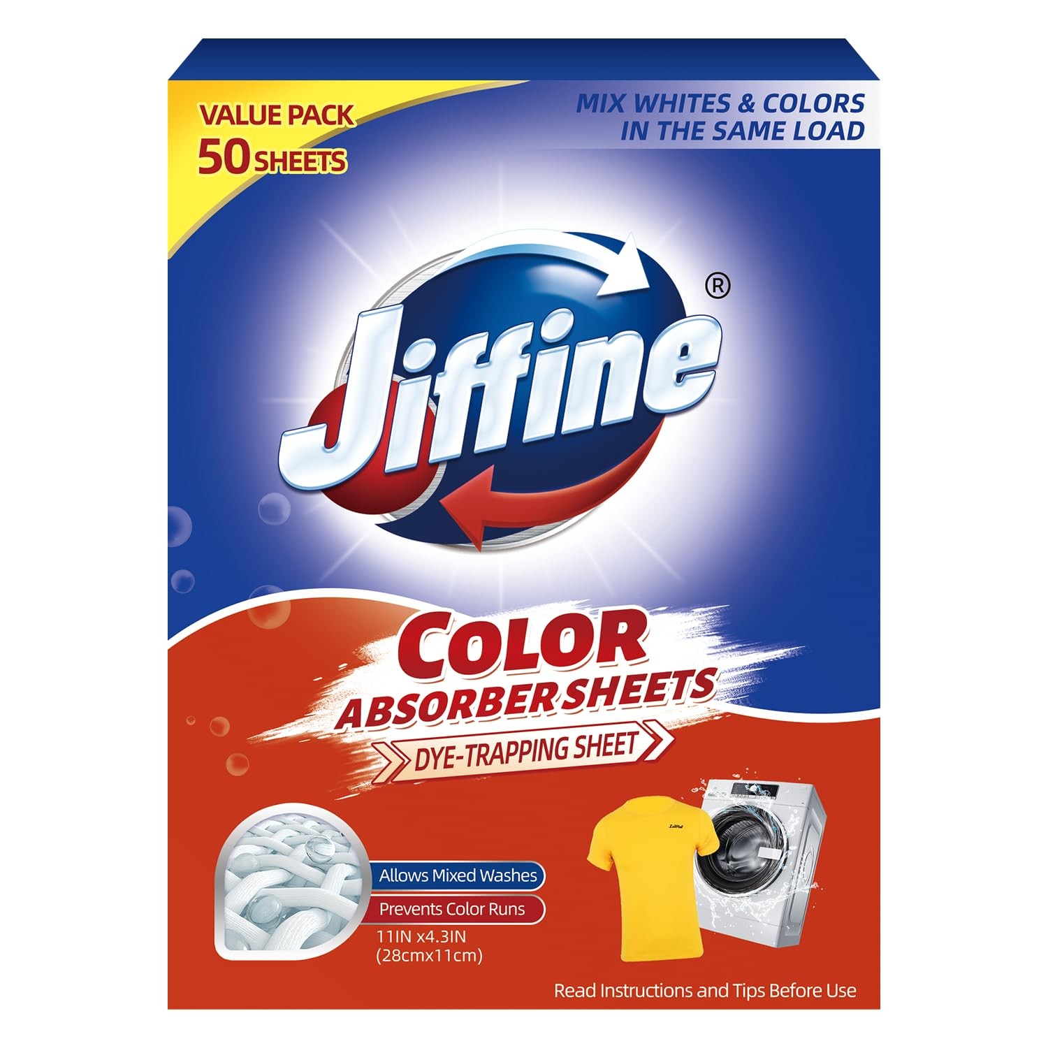 50 Count Jiffine Color Absorber Sheets for Laundry, Allow Mixed Washes,Fragrance