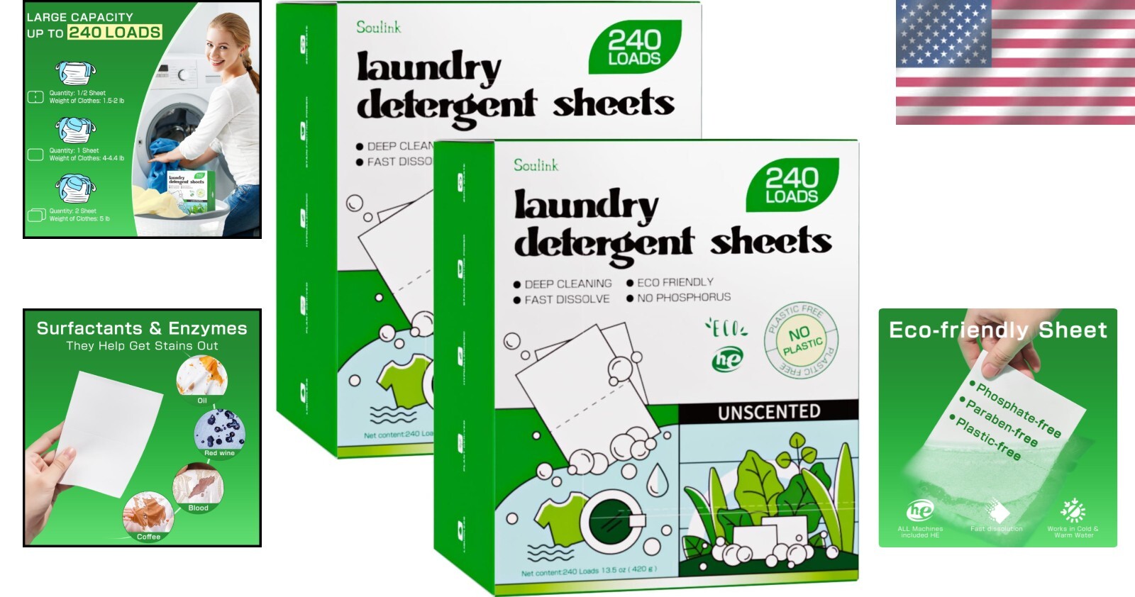 Plant-Based Unscented Laundry Detergent Sheets – 480 Loads, No Plastic Mess