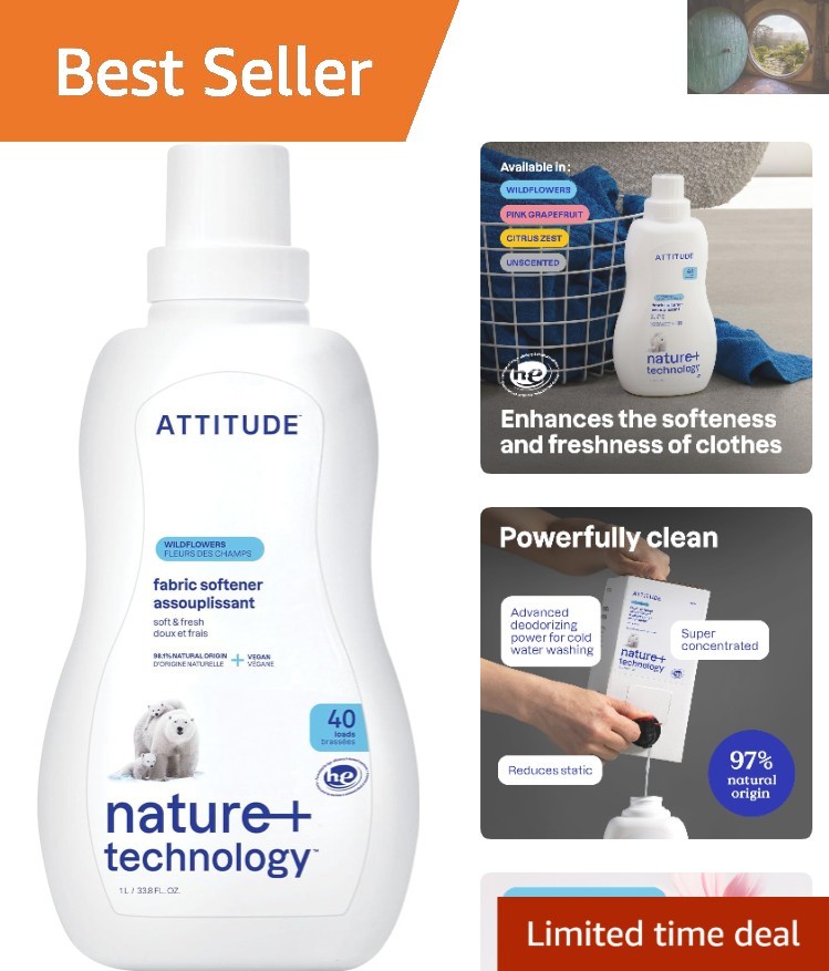 Plant-Based Liquid Fabric Conditioner – 40 Loads, Wildflower Aroma, 33.8 Fl Oz