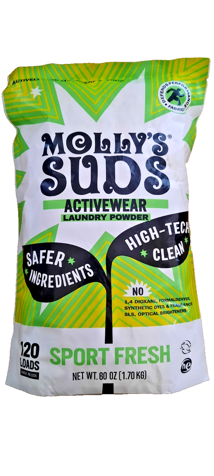 Molly’s Suds Activewear Sport Fresh Laundry Detergent Powder 120 Loads USA Made