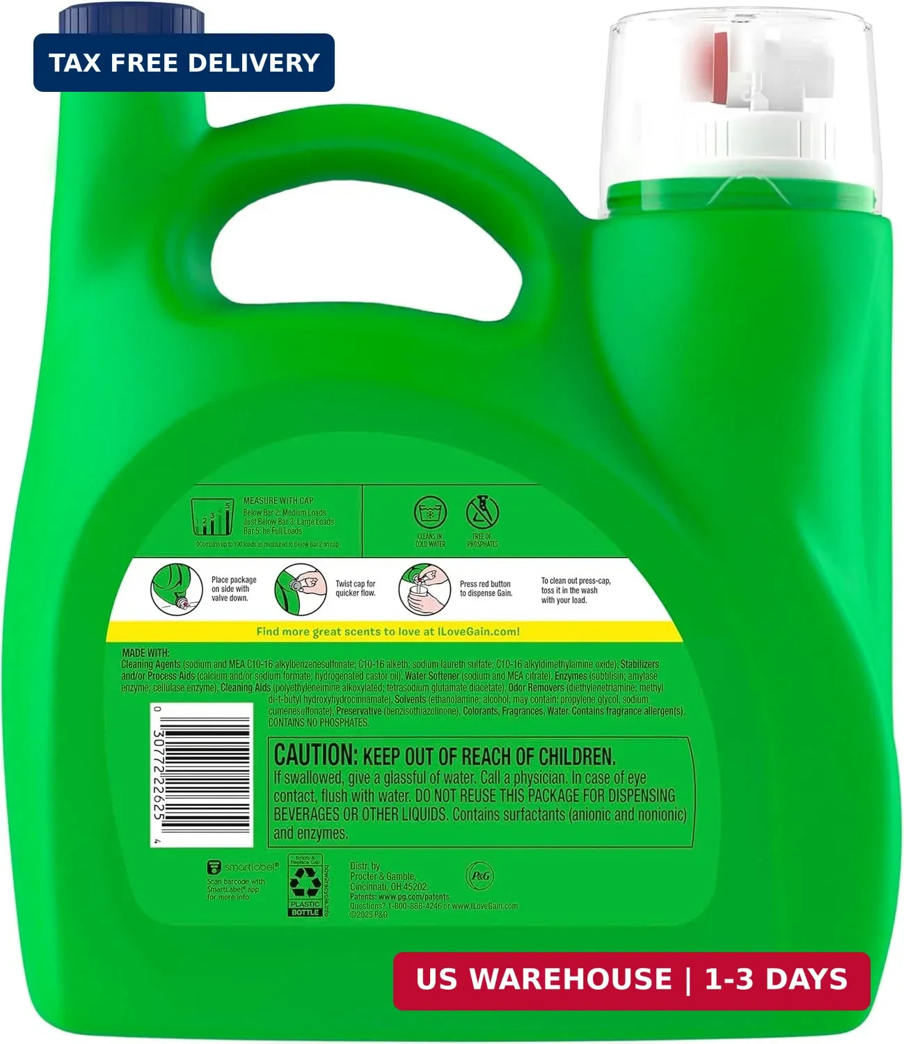 Gain Liquid Laundry Detergent, Now with Odor Defense, Relaxing Dewdrop Scent, 13