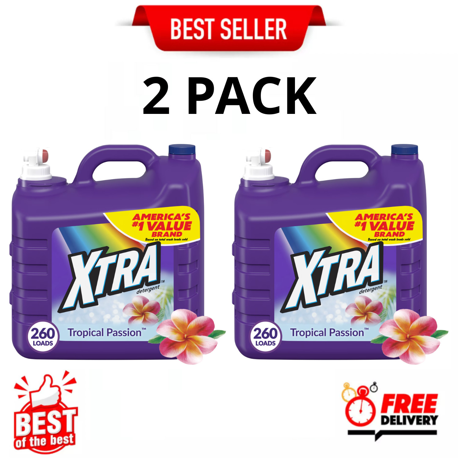 Xtra Tropical Passion, 260 Loads Liquid Laundry Detergent, 312 fl oz, 2 Pack