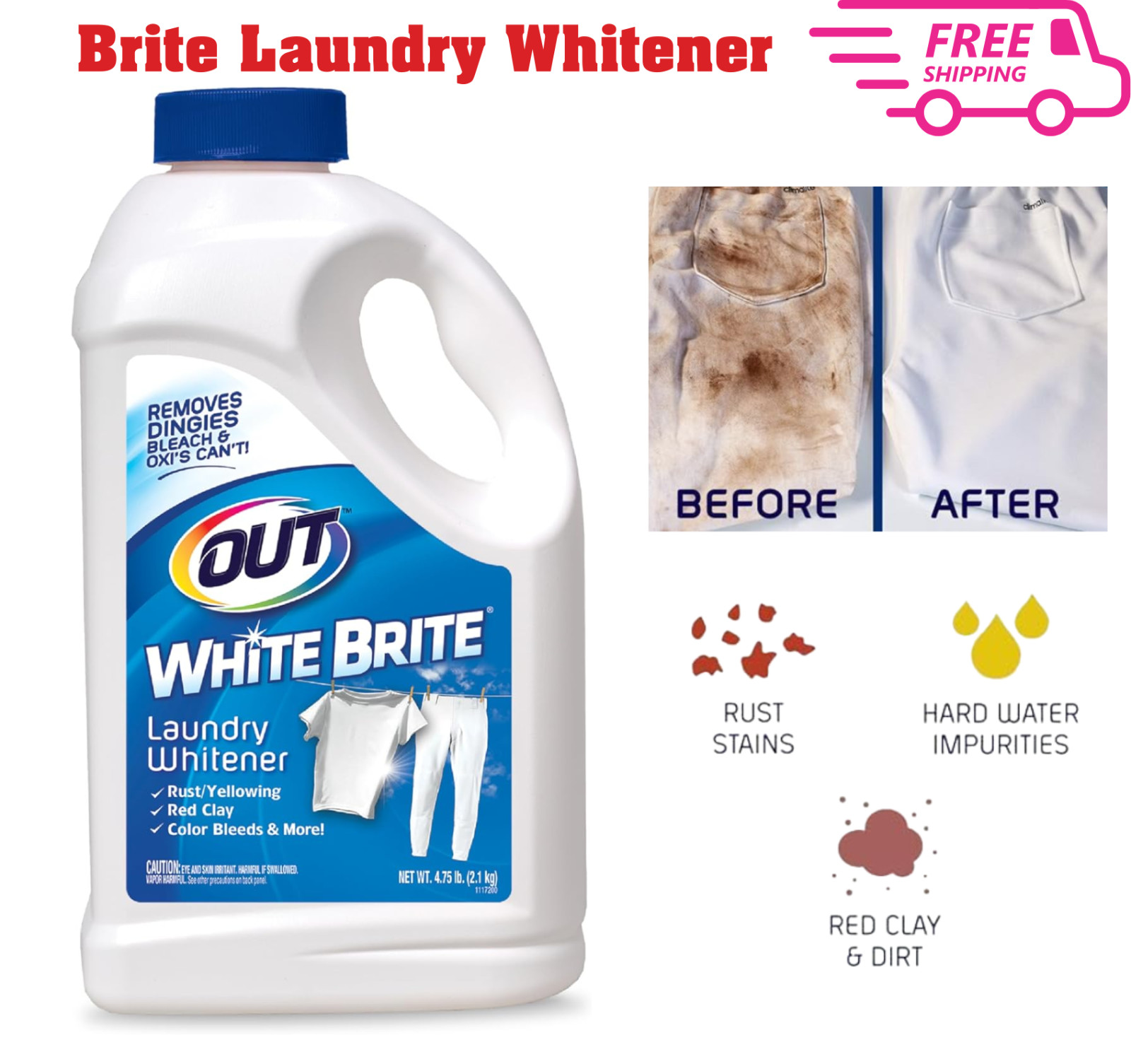 OUT White Brite Laundry Whitener, Stain Remover Detergent Booster, 4.75 lb