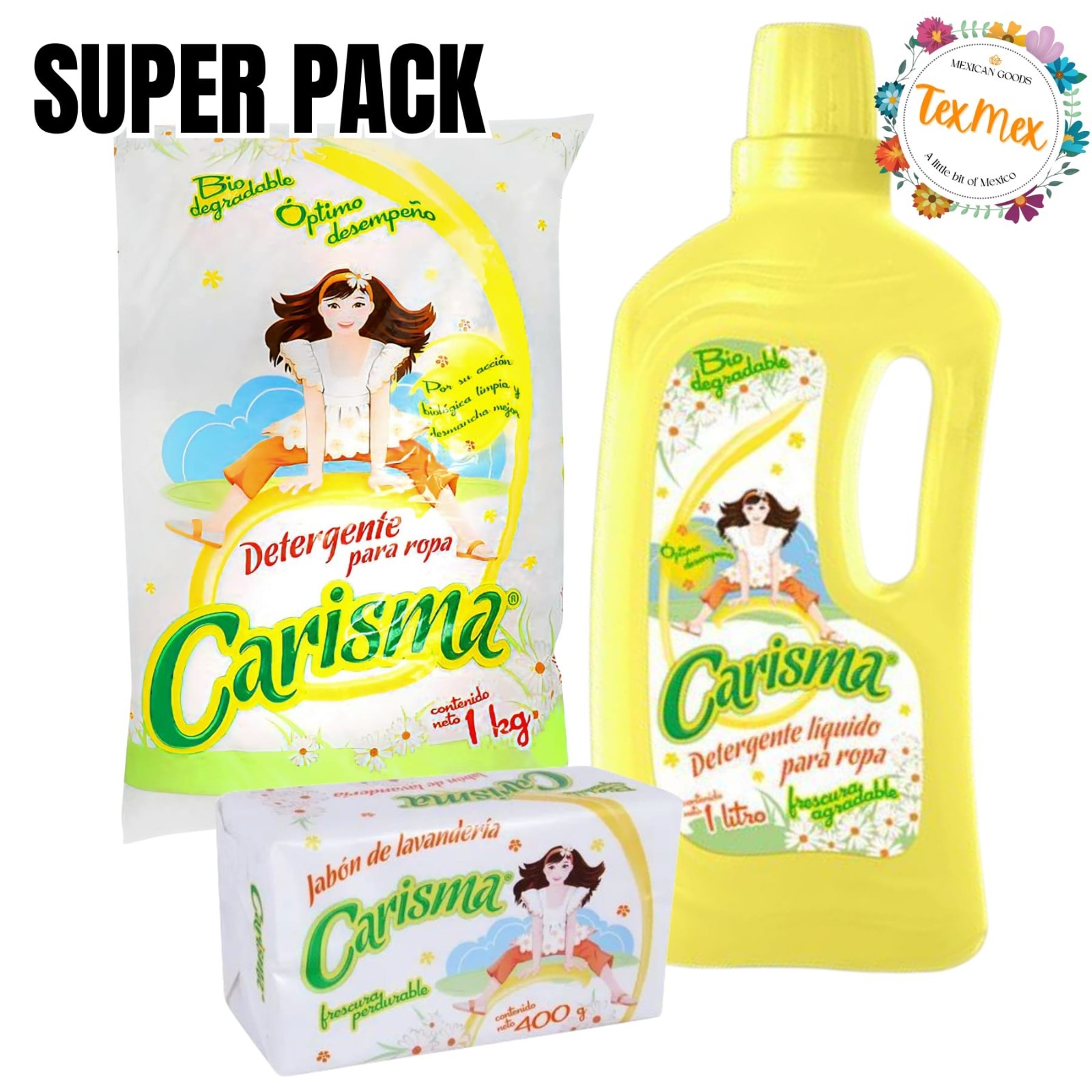 SUPER PACK CARISMA DETERGENTE 3 PACK QUITAMANCHAS BIODEGRADABLE RENDIDOR