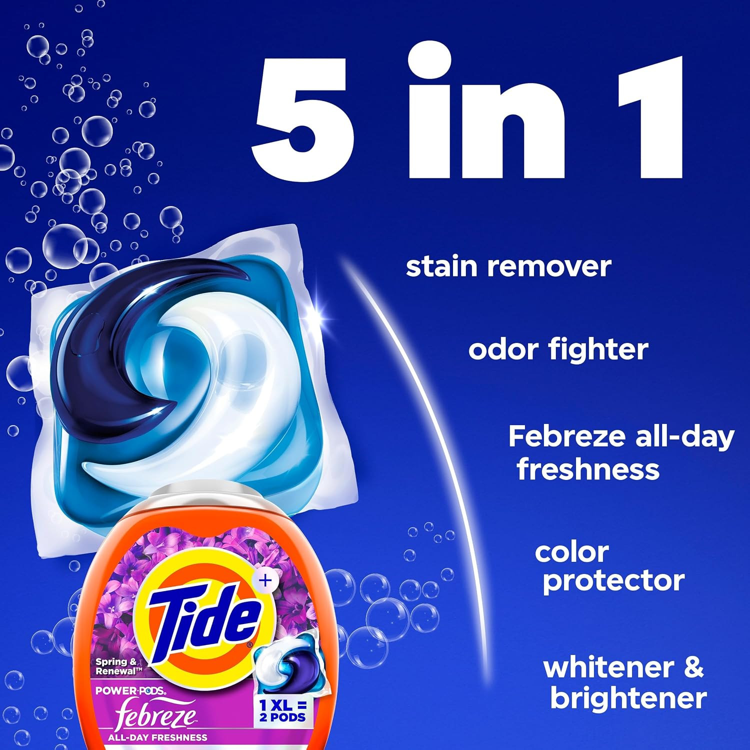 Tide Power Pods with Febreze Laundry Detergent Pacs, 45 Count, Spring & Renewal