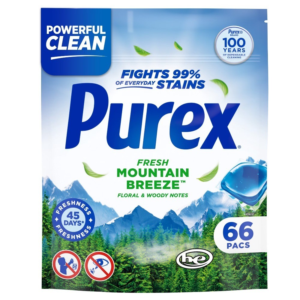 Fresh Mountain Breeze Laundry Detergent Pacs Pods, 66 Count Convenient