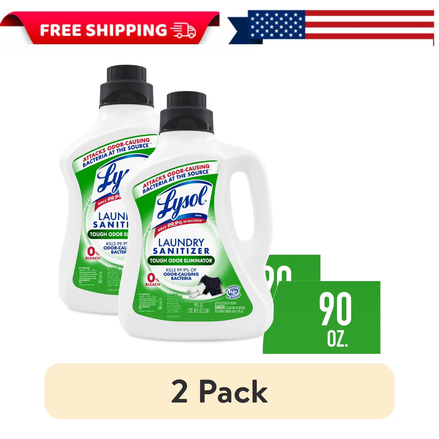 2pk LYSOL Tough Odor Eliminator Laundry Sanitizer 90floz Fresh Fabric Deodorizer