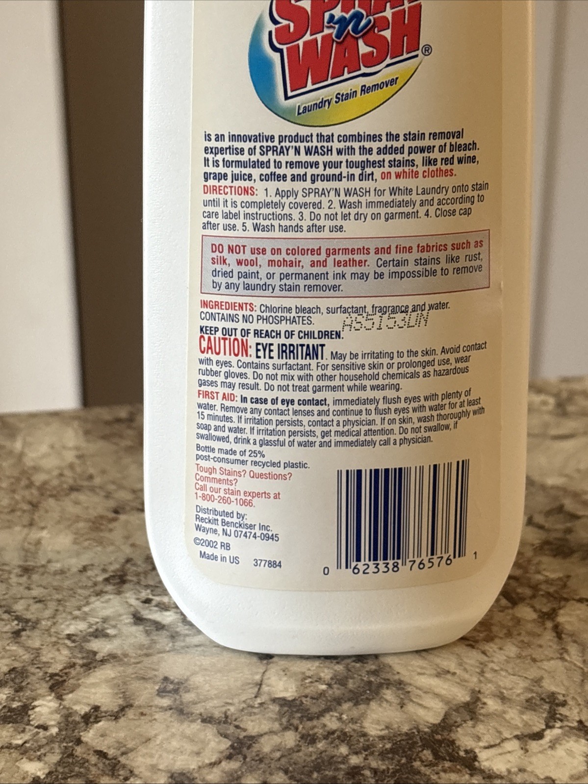 Vintage 2002 Spray N Wash Gel White Laundry Beach Gel Stain Remover 12 FL OZ