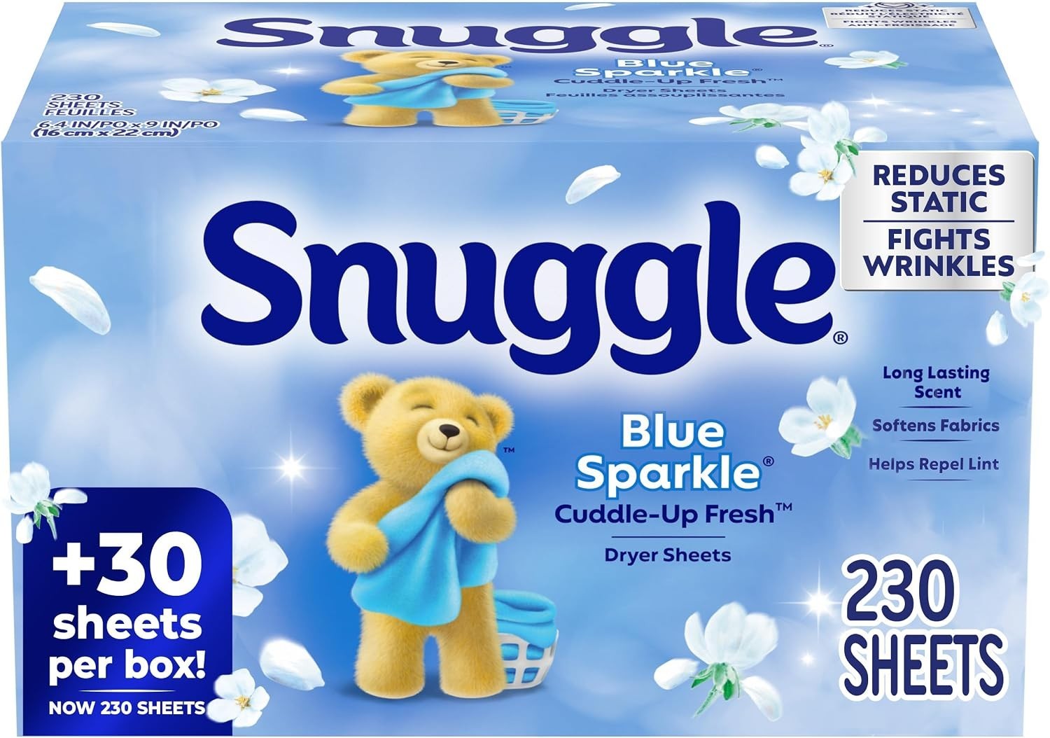 Snuggle Blue Sparkle Dryer Sheets 230 Count Fabric Softener Laundry Fresh Scent