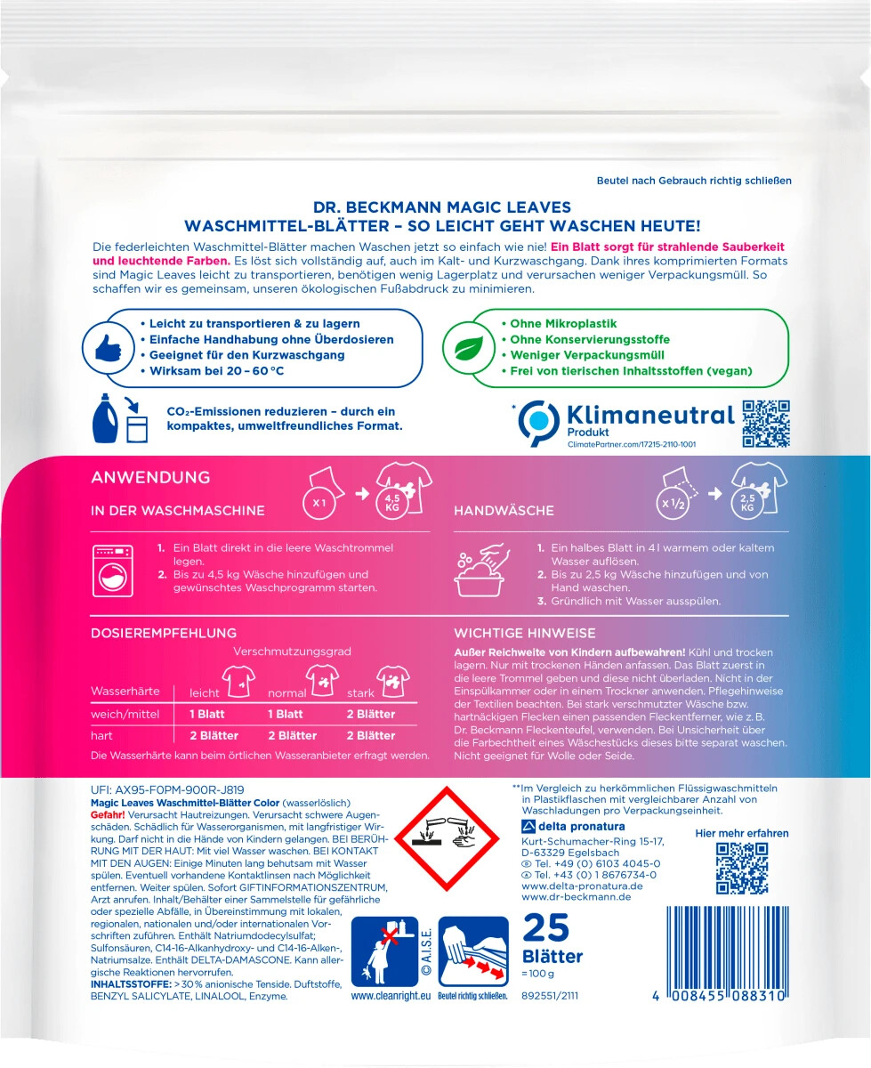 Dr. Beckmann detergent sheets color 6 x magic leaves 25WL universal from 20° C