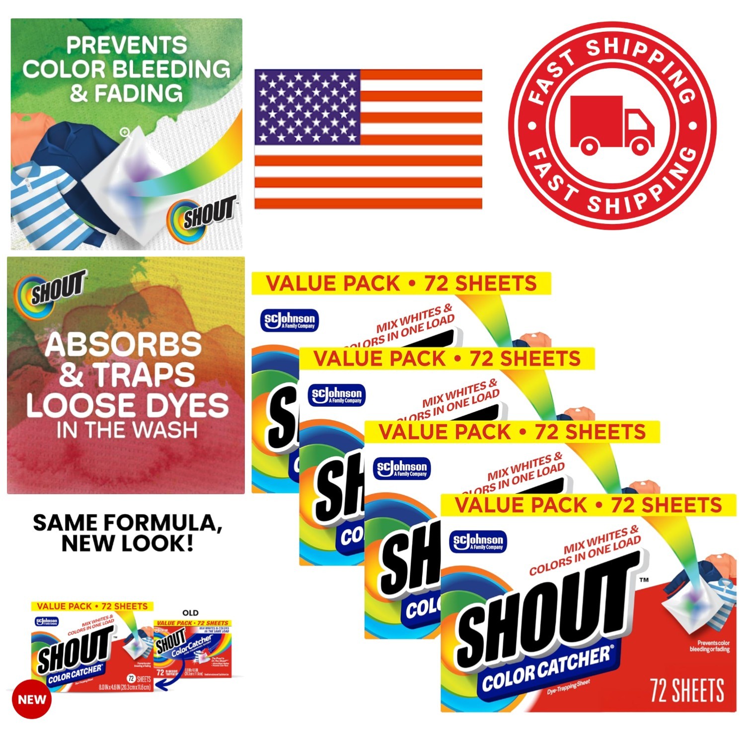 Shout Color Catcher Laundry Sheets 72 Count Pack of 4 Prevent Color Runs