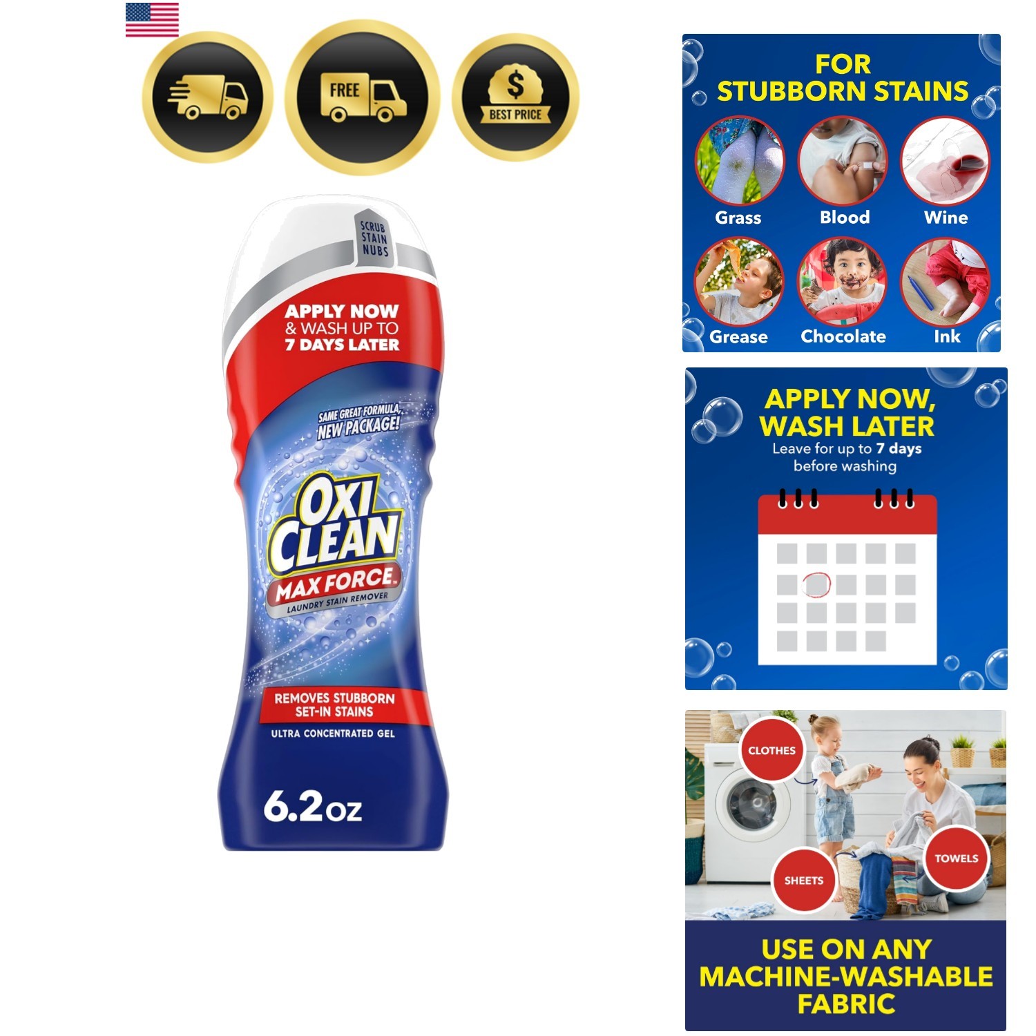 Max Force Laundry Stain Remover Gel Stick, 6.2 fl oz