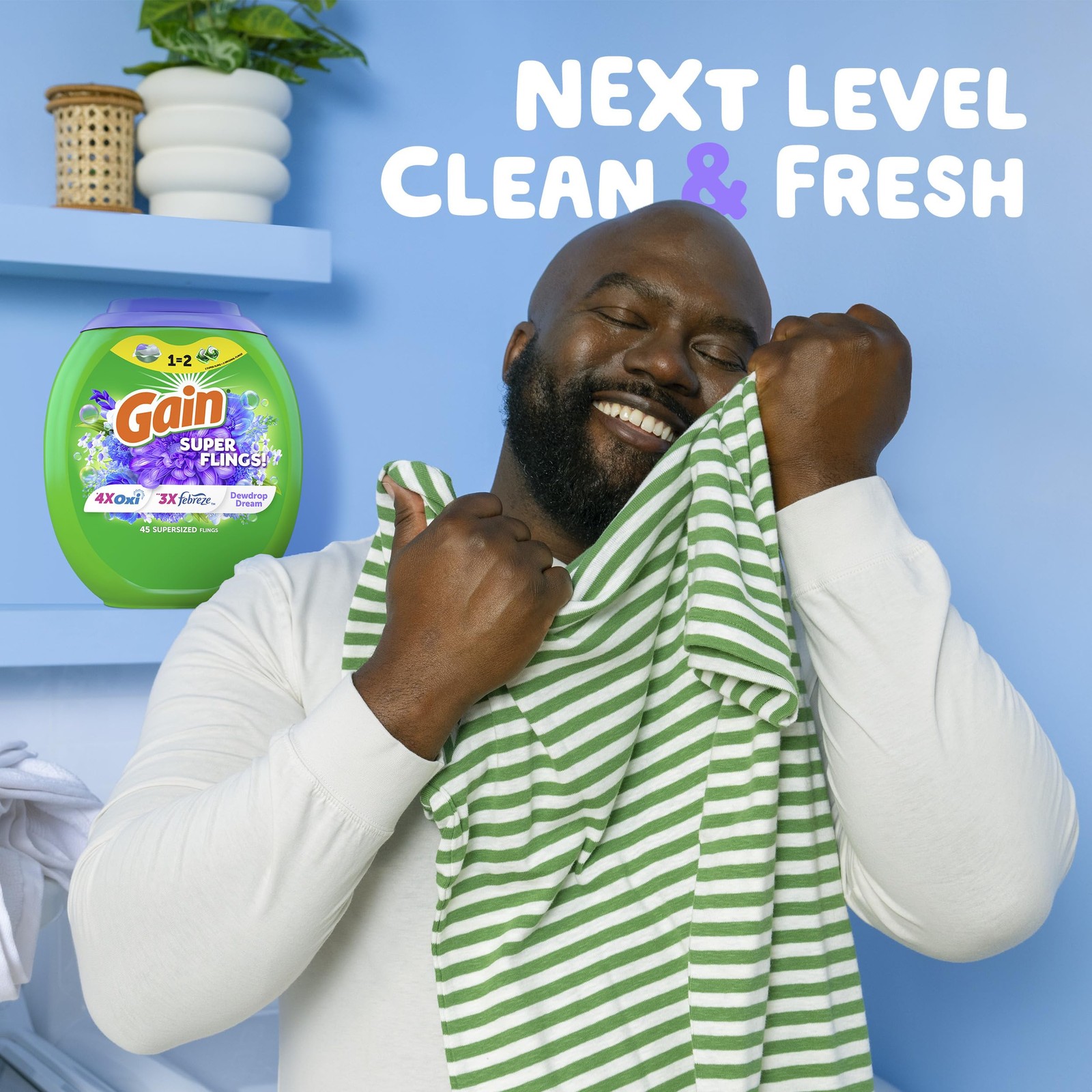 Gain Super Flings Laundry Detergent Pacs, 45 Count, Dewdrop Dream Scent