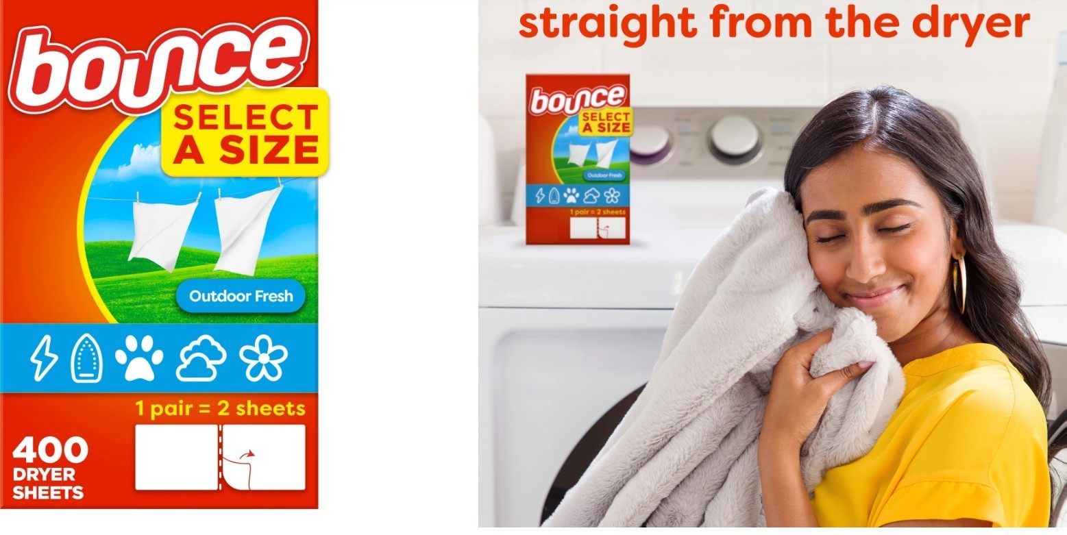 Bounce Select a Size Fabric Softener Dryer Sheets, Outdoor Fresh – 400 Count
