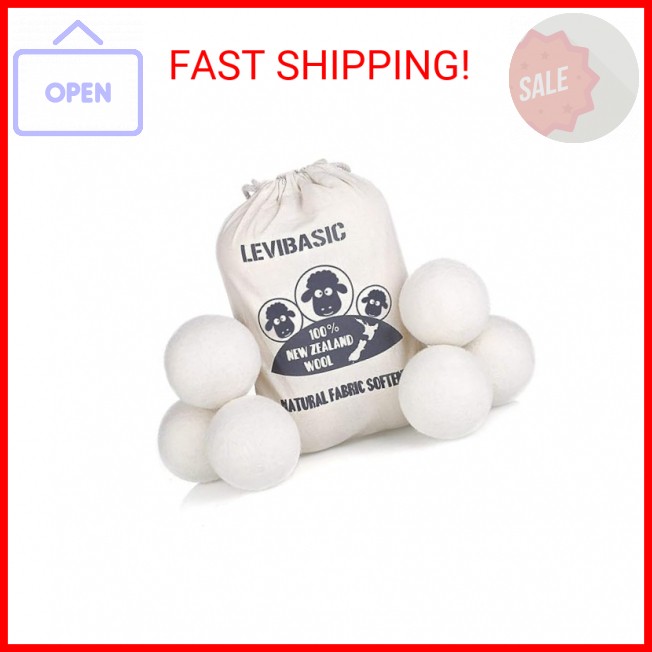 LEVIBASIC Wool Dryer Balls 6 Pack XL, 3″ Genuine New Zealand Wool to Core, 100%