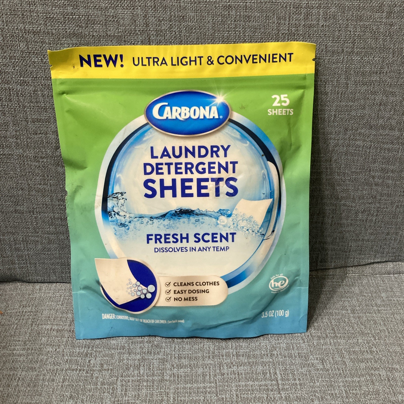 Carbona Laundry Detergent Sheets Fresh Scent 25 Count Pack NEW