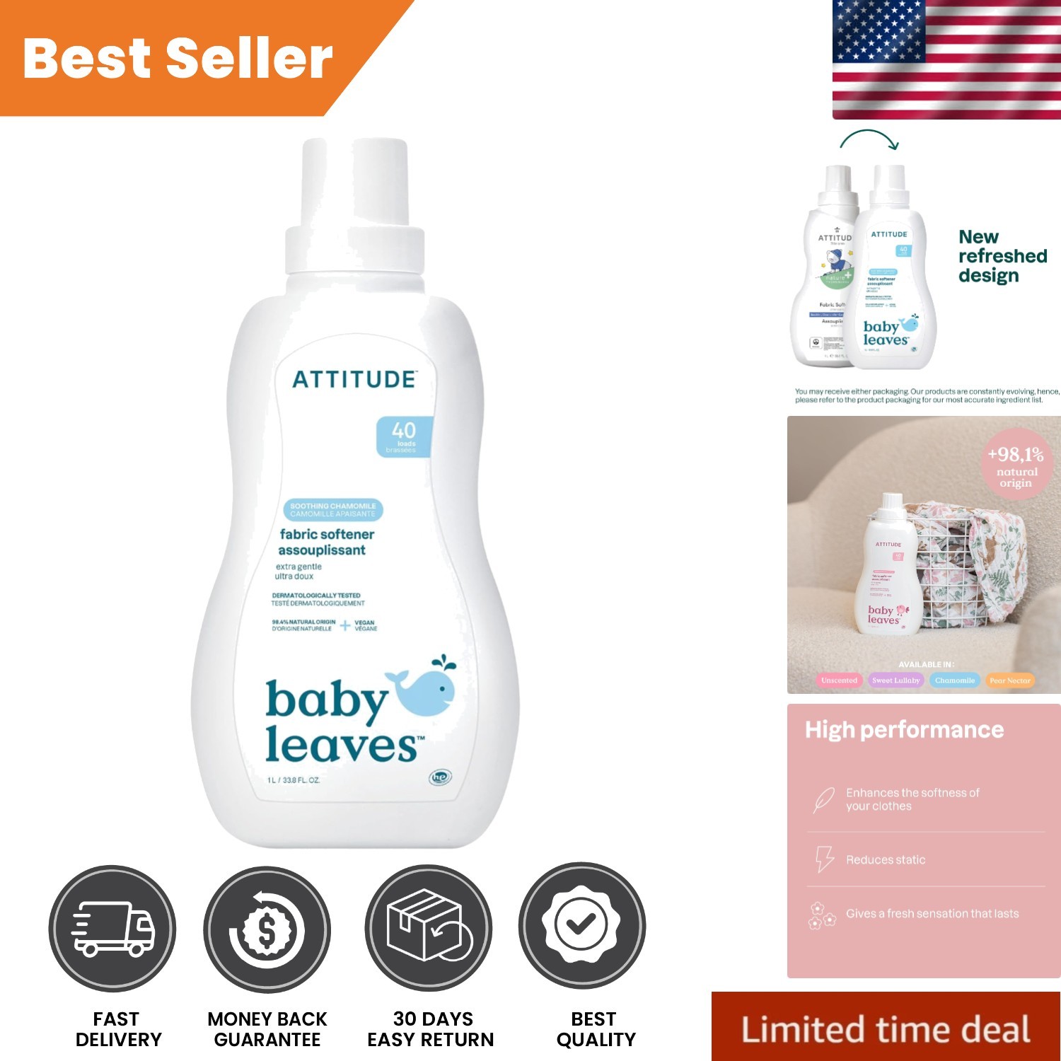 -Degradable Baby Softener – 40 Loads, Plant-Based & Cruelty-Free, 33.8 Fl Oz