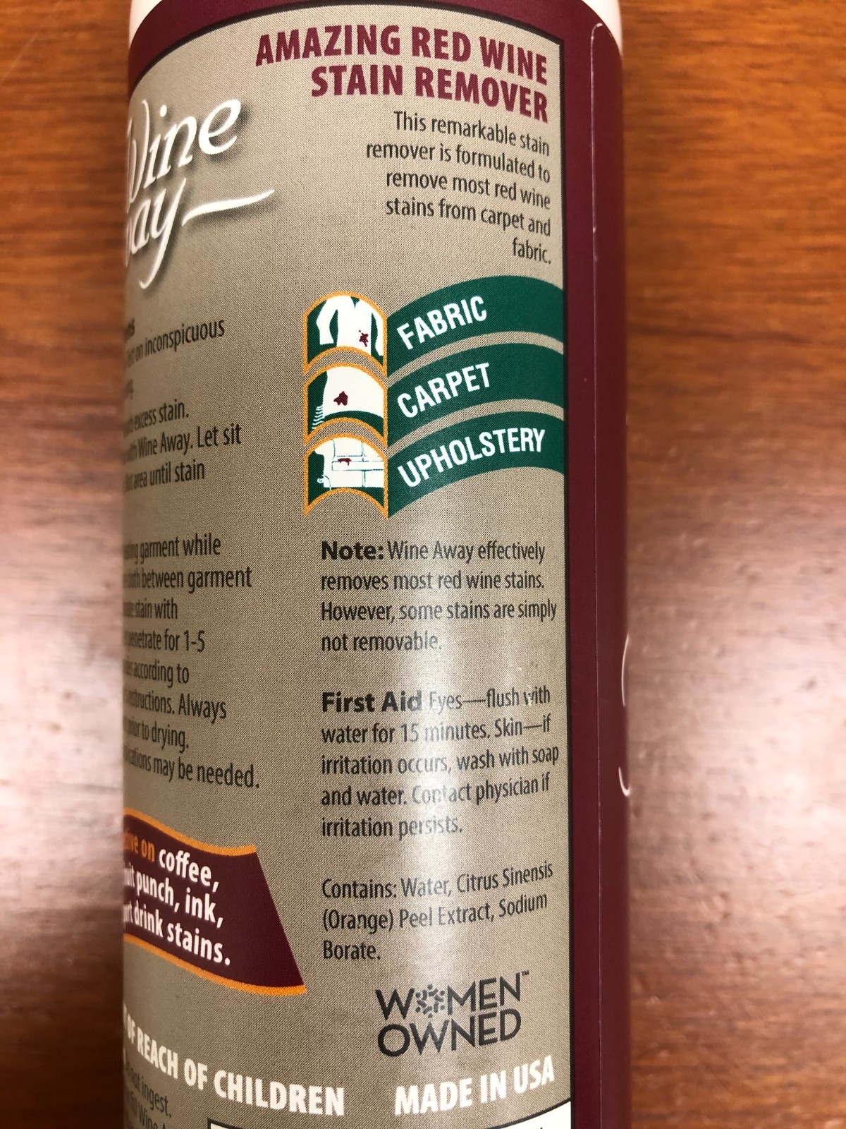 Wine Away Red Wine Stain Remover 12oz Set of 3 Citrus Fabric Carpet & Laundry Sp