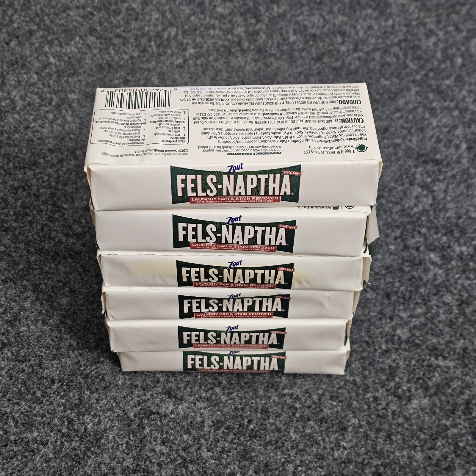 Fels-Naptha Laundry Bar & Stain Remover Lot Of 6 Bars 5oz Zout Soap Cleaner