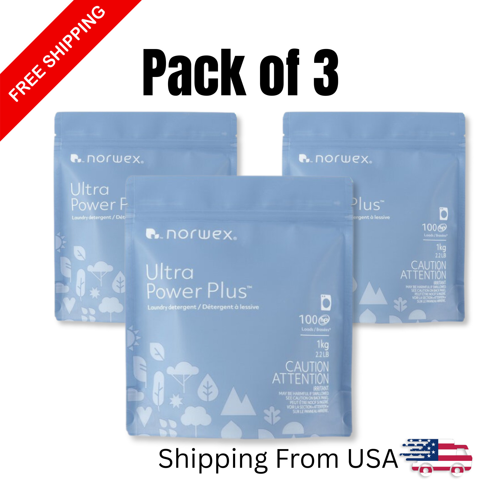 Norwex Ultra Power Plus™ Laundry Detergent, Pack of 3, 1kg or 2.2lb each