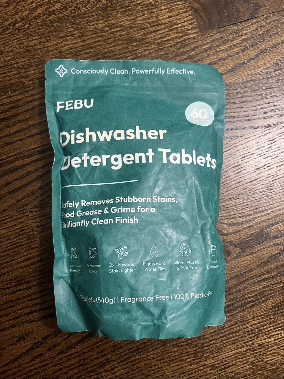 FEBU Dishwasher Detergent Tablets 60 Pack 2x Enzyme Oxi-Powered Fragrance Free