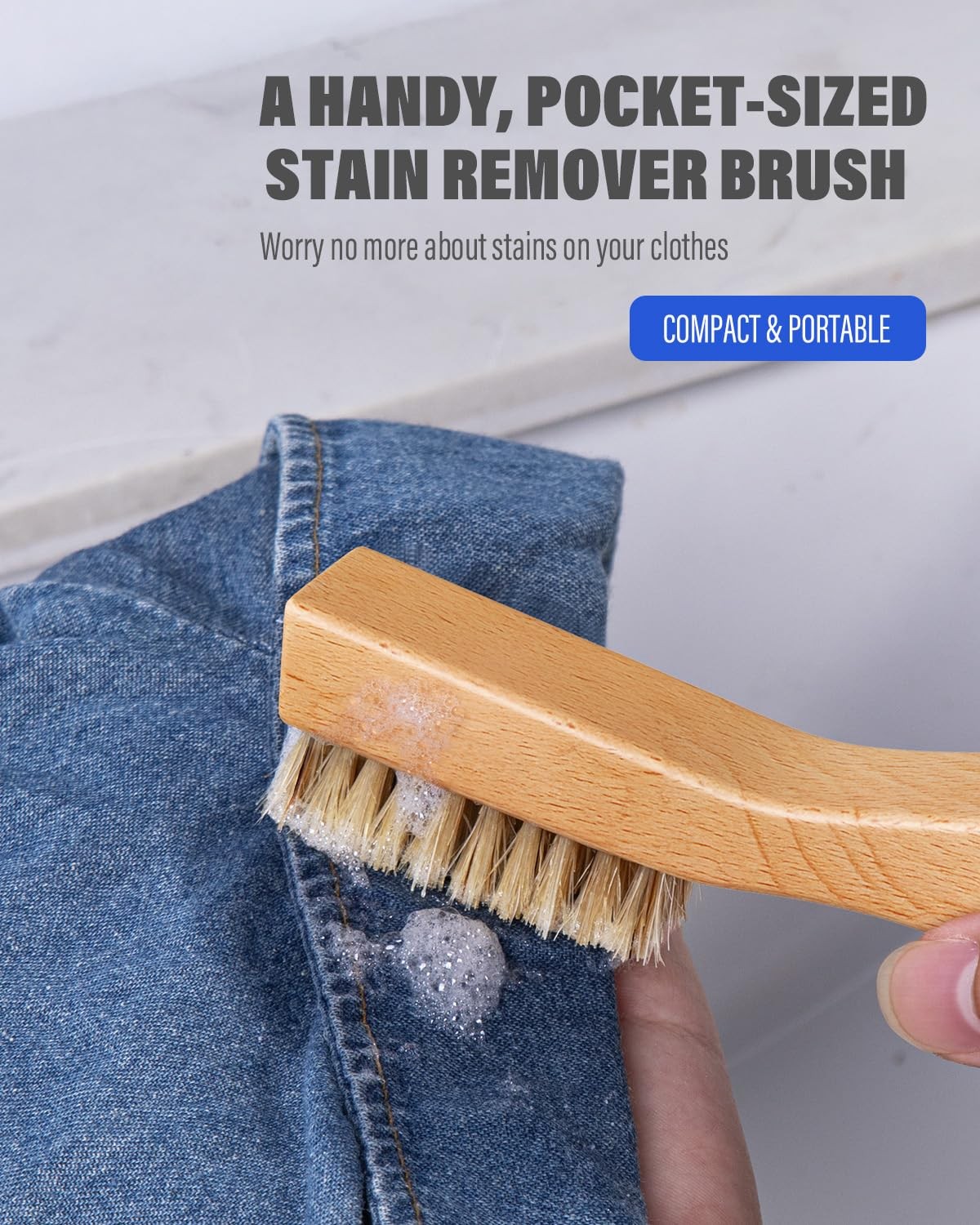 Natural Soft Boar Bristle Laundry Stain Brush Clothes Cleaning Scrub Brush