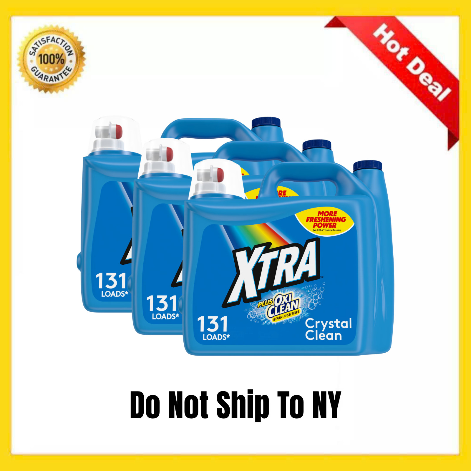 3 Pack Xtra Plus OxiClean Liquid Laundry Detergent 203.1 oz 393 Total Loads HE