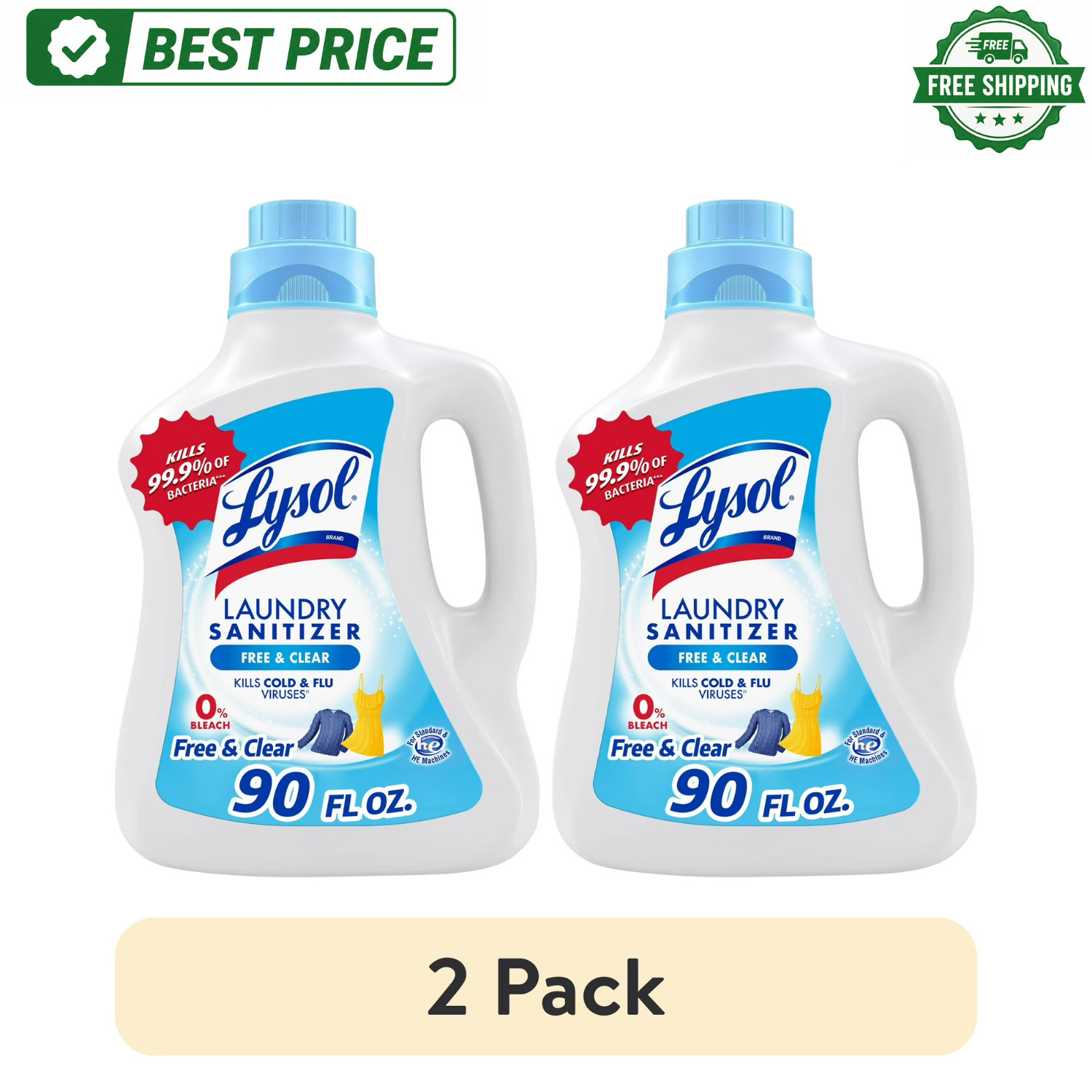 (2 Pack) Lysol Laundry Sanitizer Additive Sanitizing Liquid for Clothes 90 fl oz