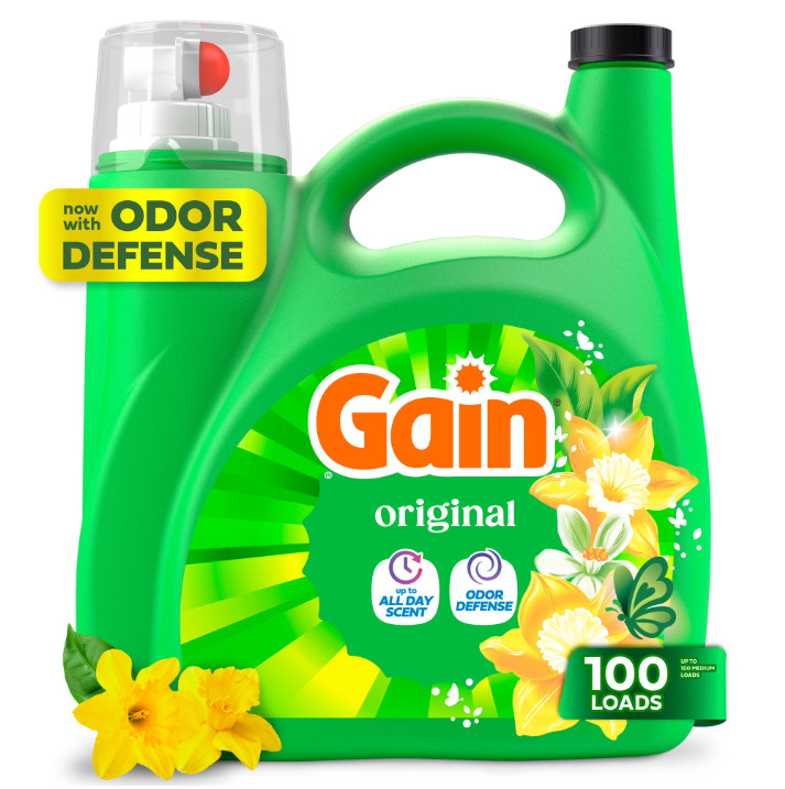 3 Pack Gain Laundry Detergent Liquid, w Odor Defense,Original Scent,132 fl oz Pk