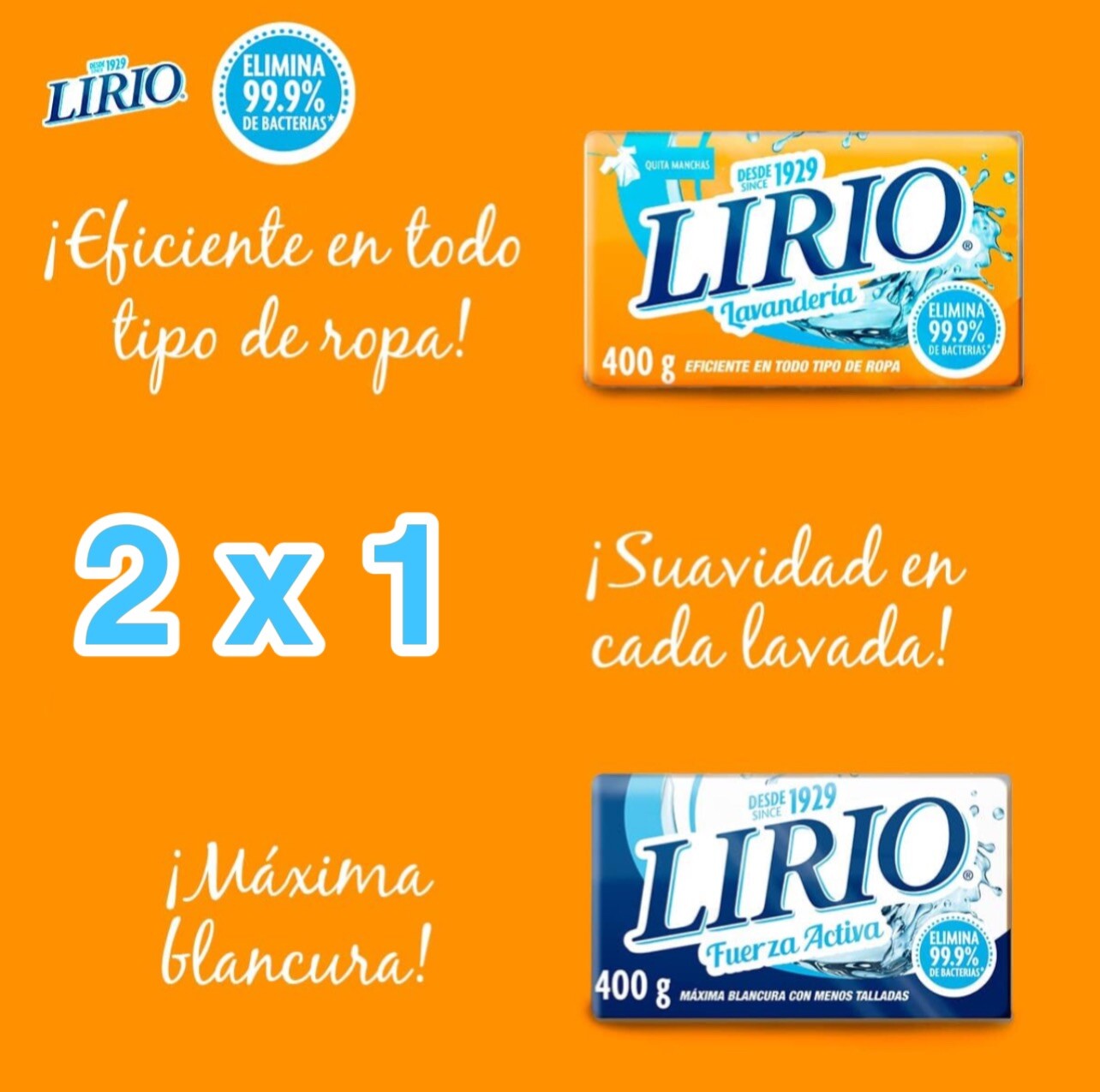 2 PACK – LIRIO Jabon Blanco y Amarillo (400g c/u) / Jabón 100% Hecho En México.