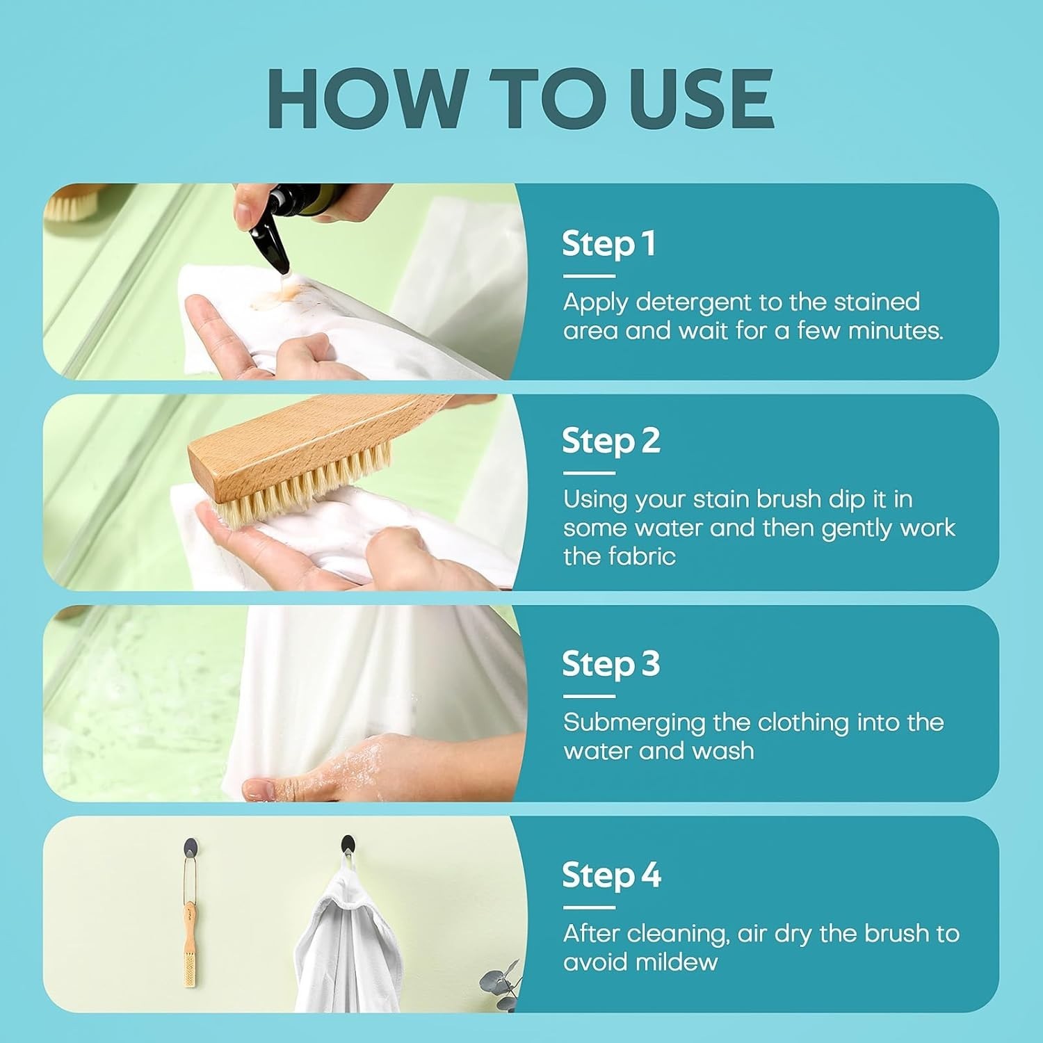 Compact Laundry Stain Brush – Natural Boar Bristles for Tough Stains on Fabrics