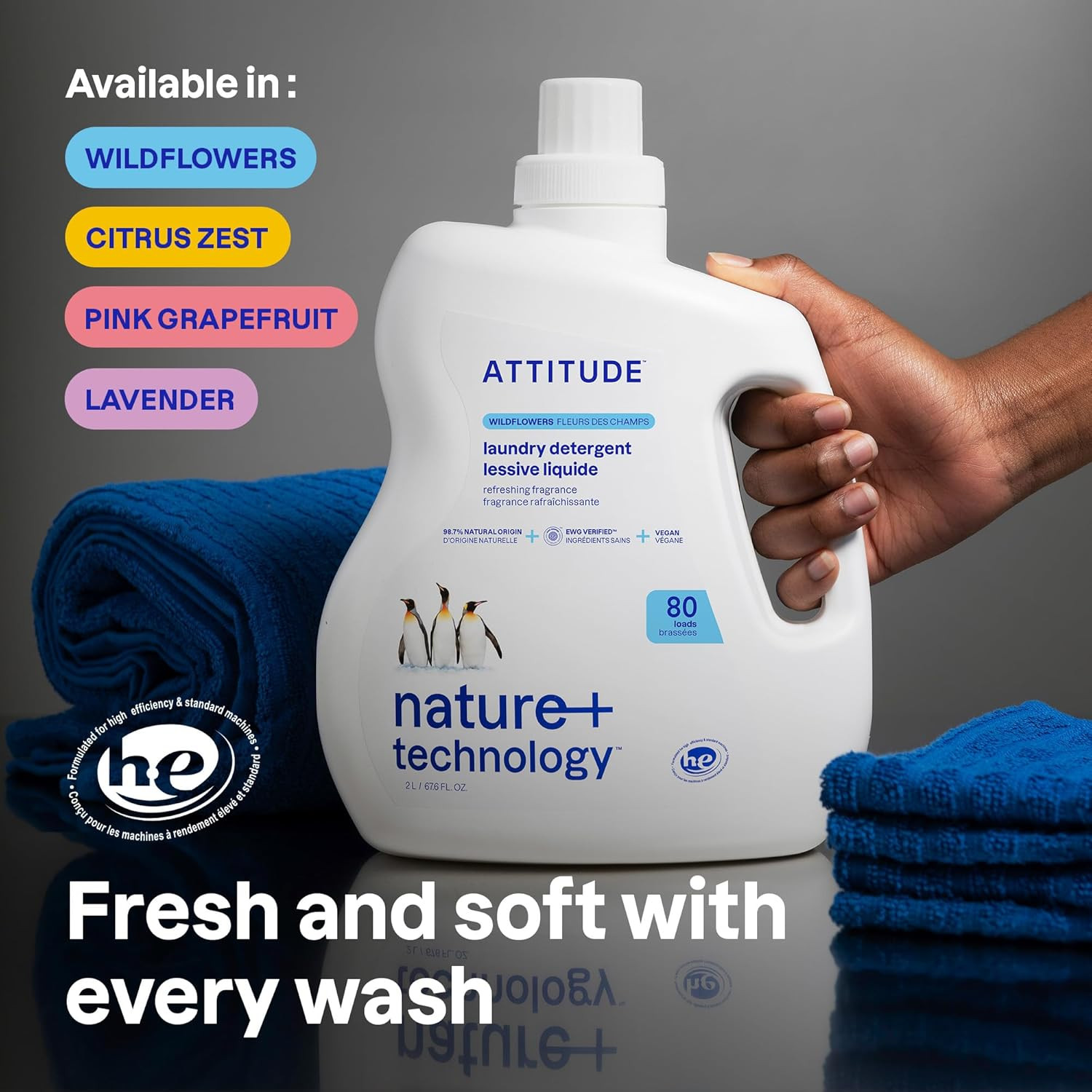 Liquid Laundry Detergent, EWG Verified, HE Compatible, Plant-Based & Vegan, Natu