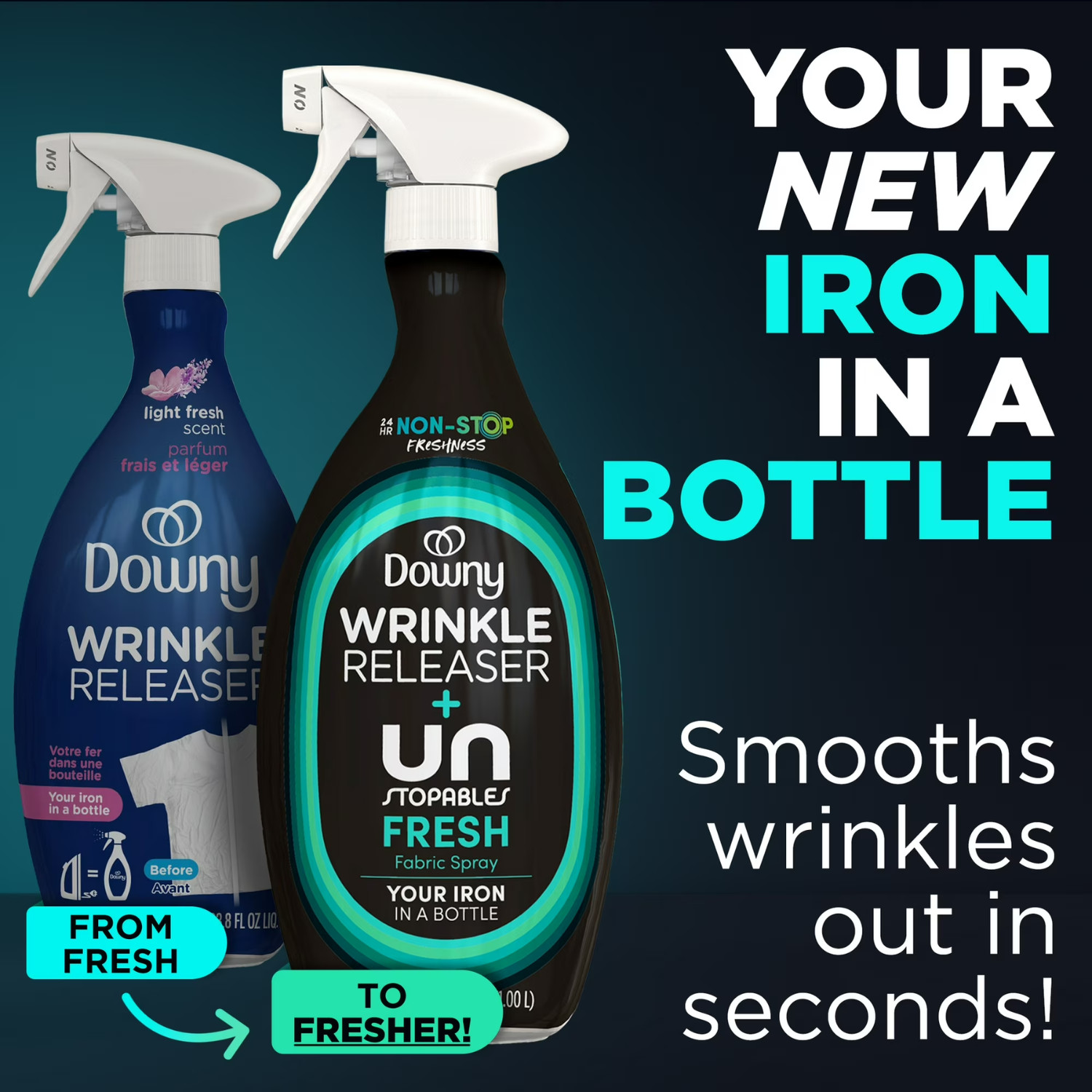4PK Downy Wrinkle Releaser & Refresher Fabric Spray Unstopables Fresh 33.8 fl oz