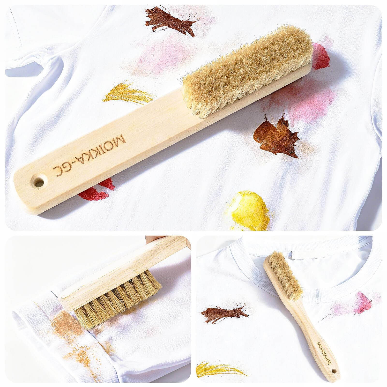2 PCS Wood Laundry Stain Brush Set Boar Bristles Large Small Scrub Remover