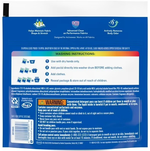 Persil Activewear Clean Laundry Detergent Ultra Pacs, Original, 8.04 oz, 12 Ct