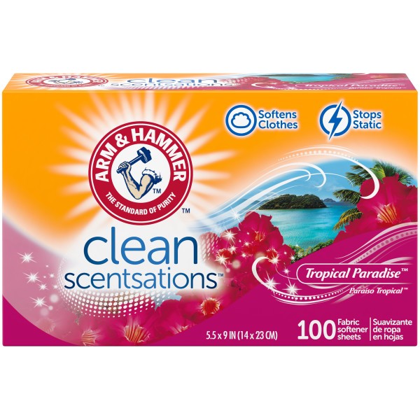 Arm & Hammer Fabric Softener Dryer Sheets, Tropical Paradise Scent, 100 Count