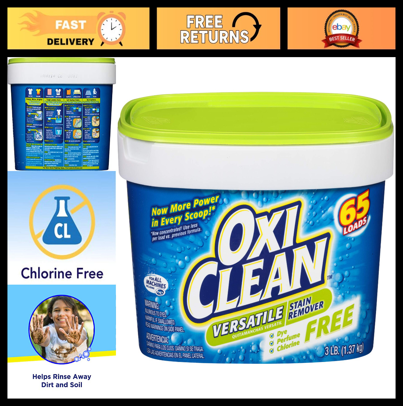 Versatile Stain Remover Powder – 3 lbs, Pack of 4 – Tough on Stains, Easy to Use