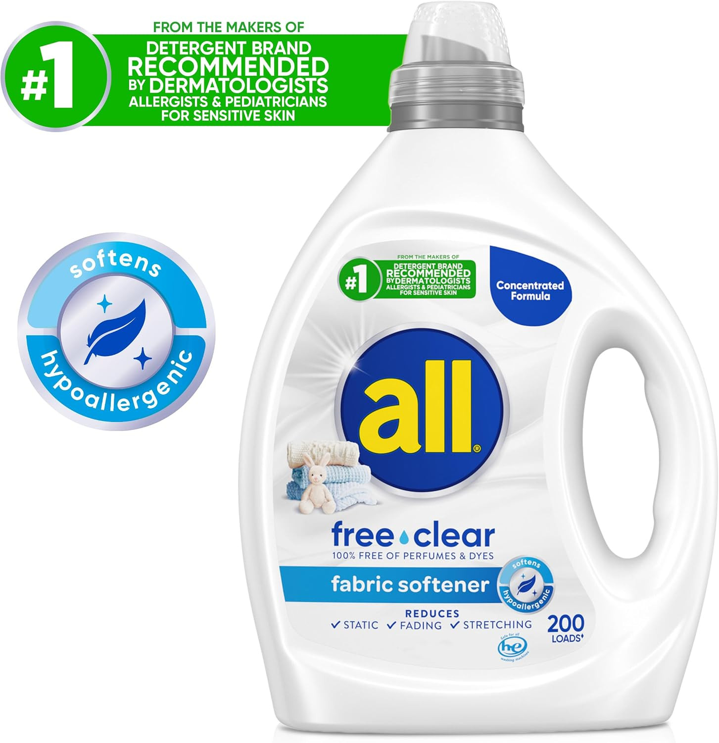 All Free Clear, Original, Liquid Fabric Softener for Sensitive Skin, Unscented a