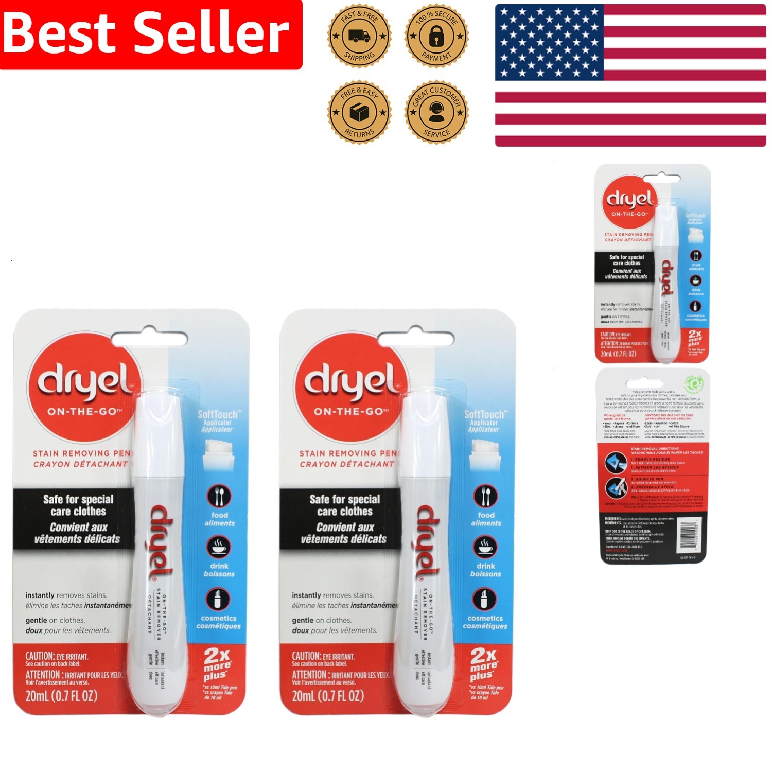 On The Go Stain Pen 2 Pack Fresh Stain Remover Travel Ready Liquid Formula
