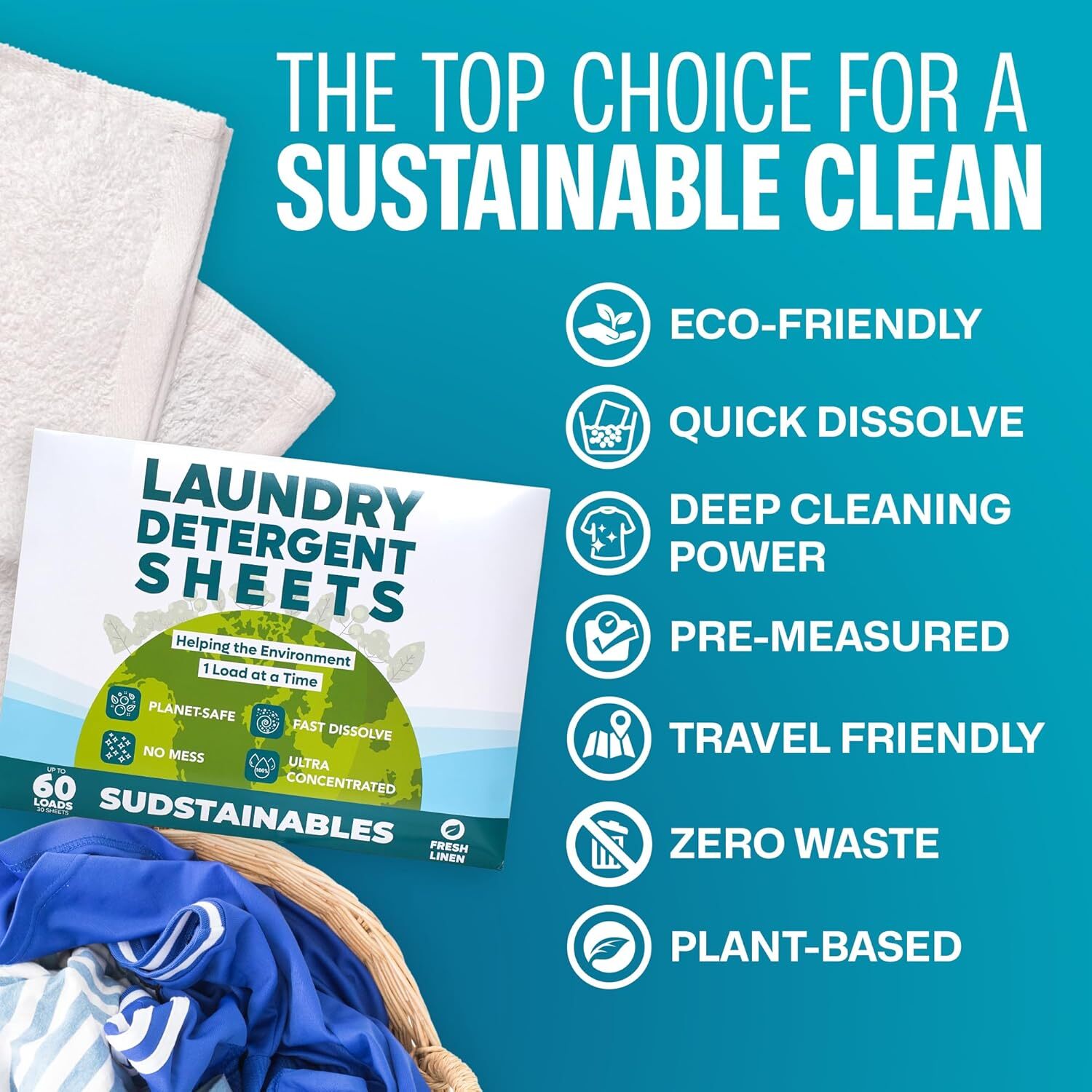 Laundry Detergent Sheets (60 Loads) – Eco Friendly Laundry Soap Detergent Strips