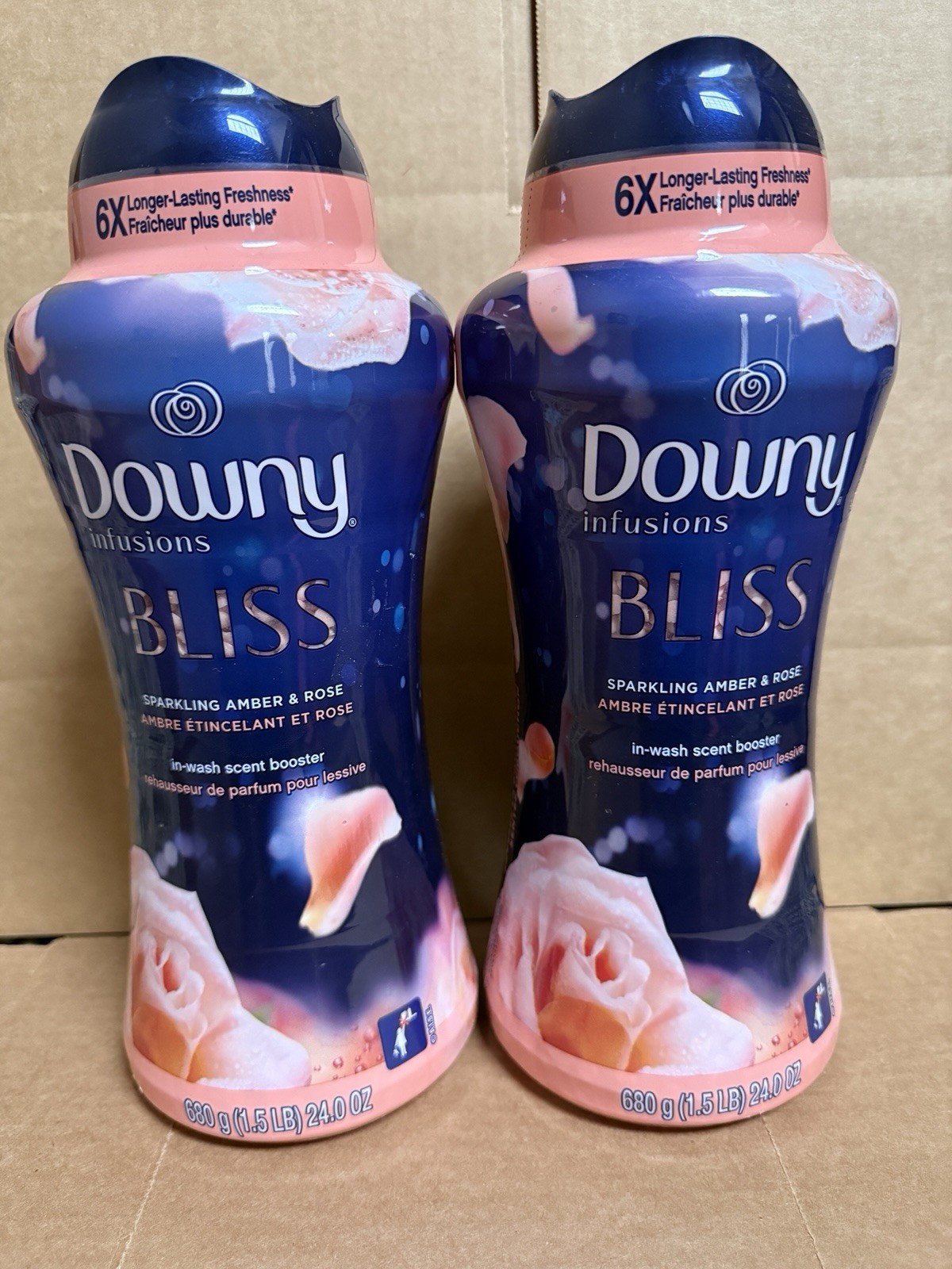 (2) 24 Oz 1.5 Lb Down Infusions Bliss Sparkling Amber & Rose Scent Booster Beads