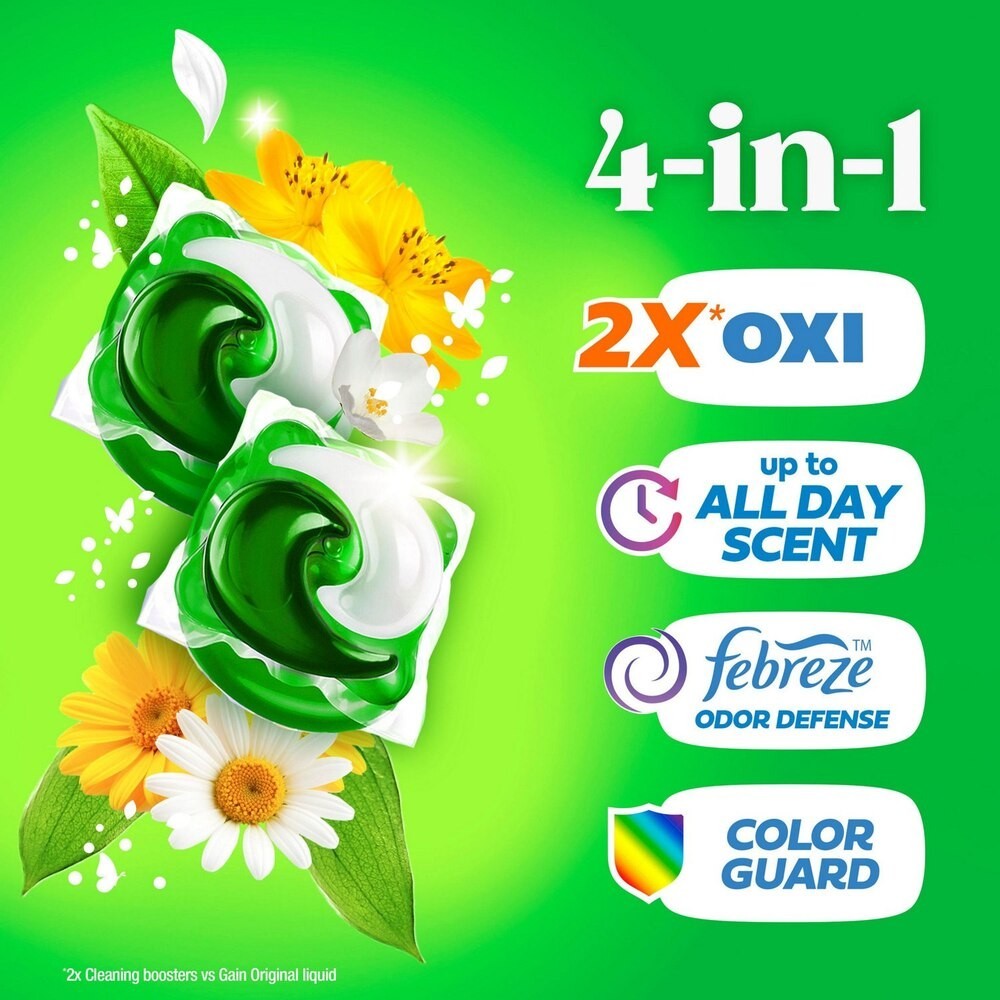 2PK Gain Flings 3-in-1 Oxi + Febreze Laundry Detergent, Original Scent, 60 ct