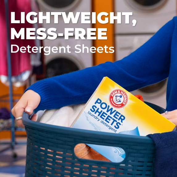 ARM & HAMMER Power Sheets Laundry Detergent, Fresh Breeze, 60 Count, Up to 120 S