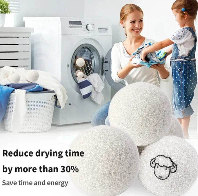 6pcs Natural Wool Dryer Balls Eco-Friendly Fabric Softener Reusable Set – NEW