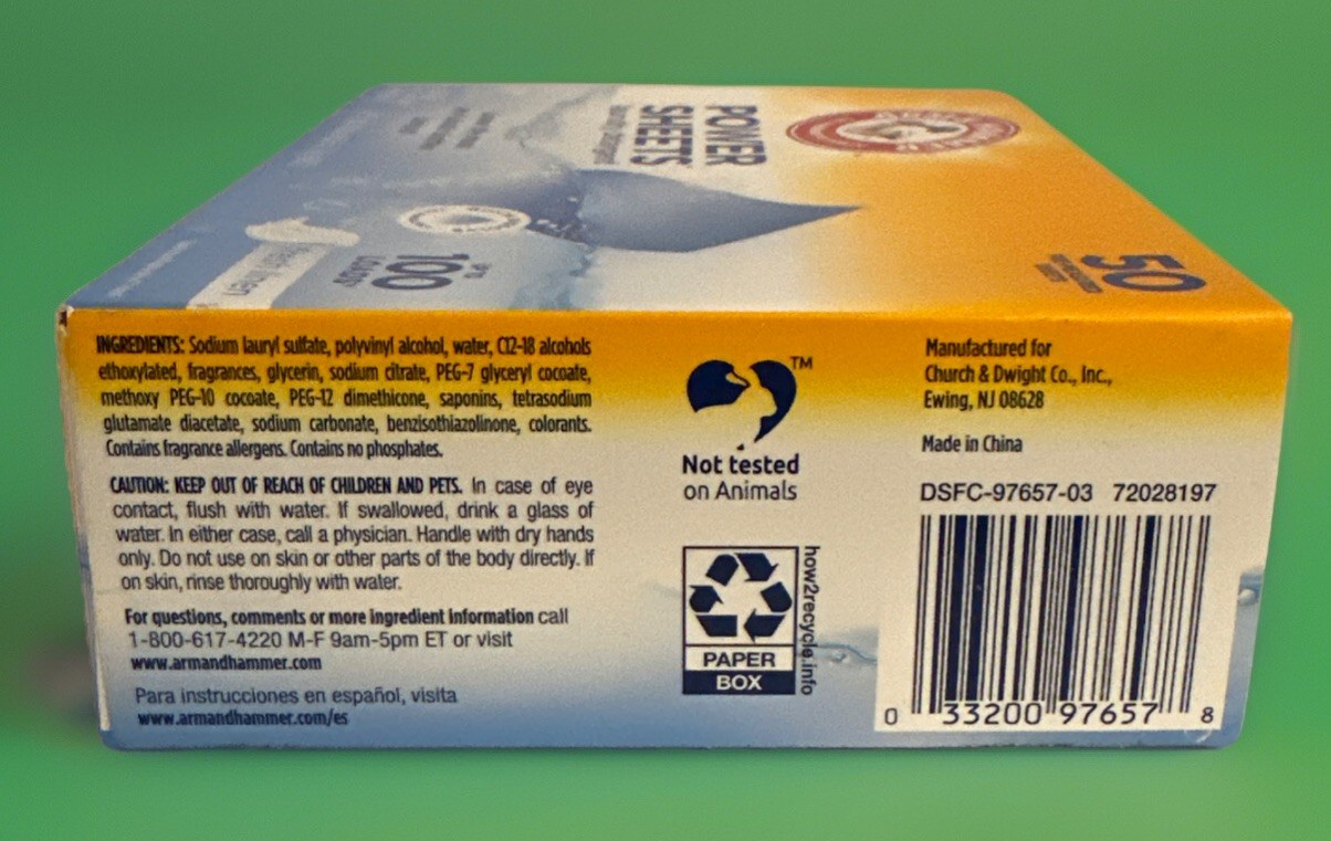 Lot of 2 Arm & Hammer Power (50) Sheets Laundry Detergent Fresh Linen 100 Loads*
