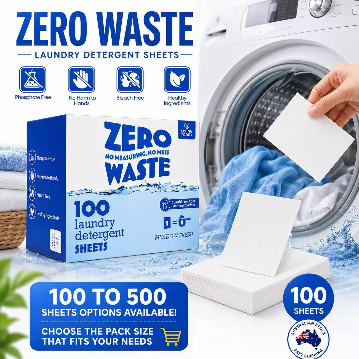 100-500 Sheets Laundry Detergent Eco-friendly Ultra Concentrated Washing SheetAU