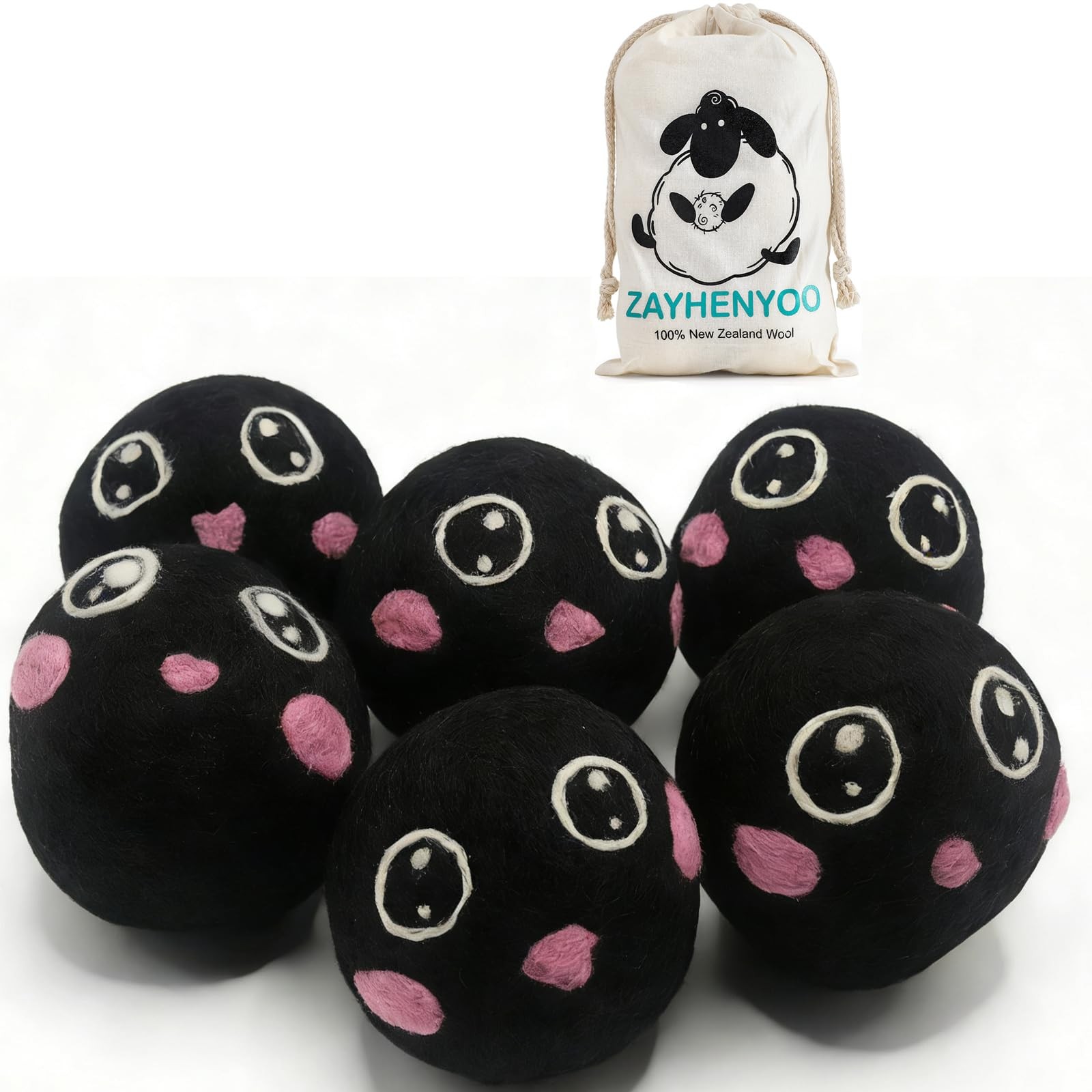 Dry Balls, Black Wool Dryer Balls Laundryer Balls for Dryer Premium 6-Pack Ne…